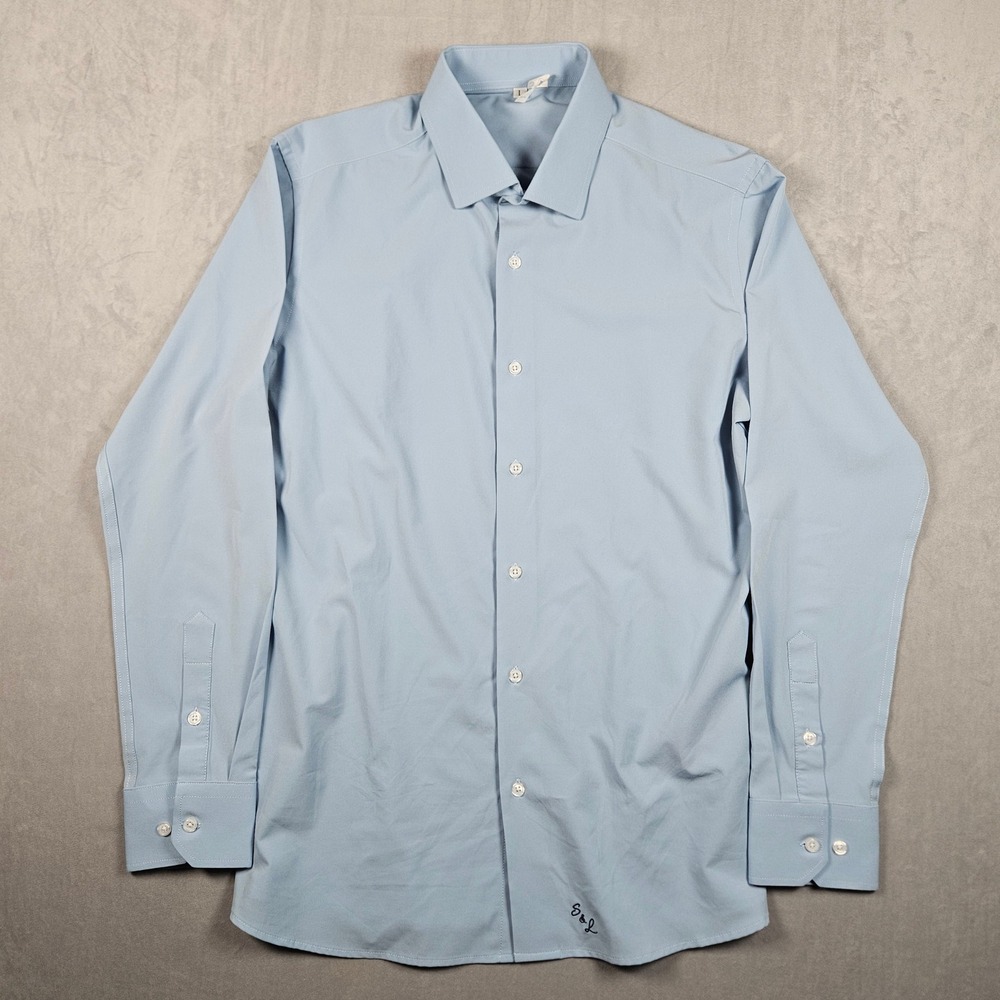 State and Liberty Shirt Mens Large Blue Performance Long Sleeve Button Up
